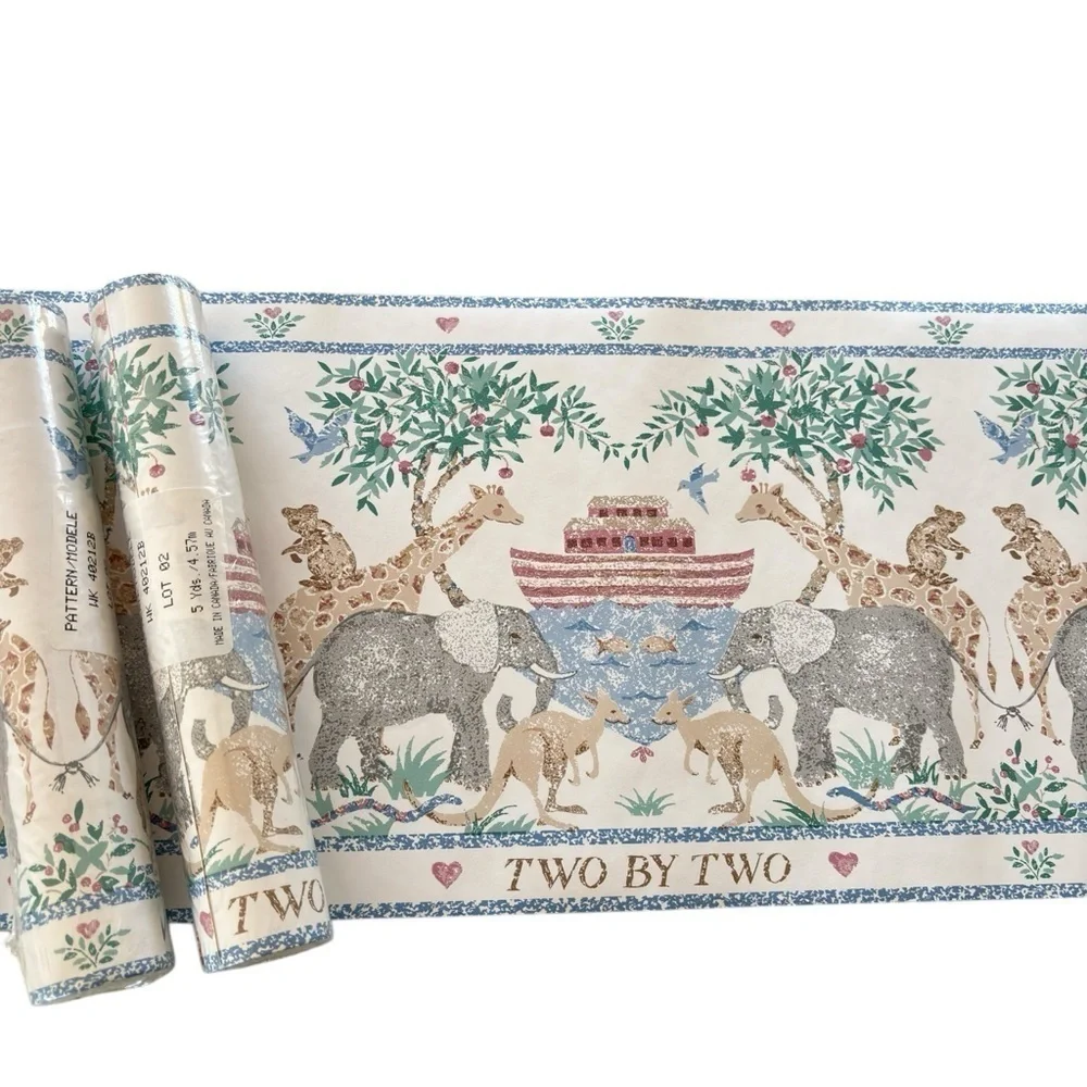 VTG Two by Two Noah's Ark Wallpaper Border 5 YD X 9